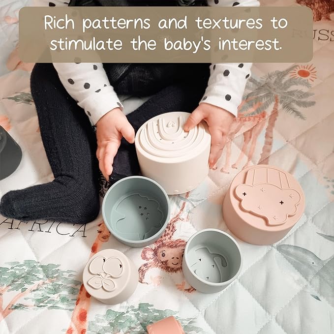 Moonkie Stacking Cups Toy, Fun Educational Baby Toys Silicone Soft Teething Toy, Age 6+ Months, 7 Piece Set