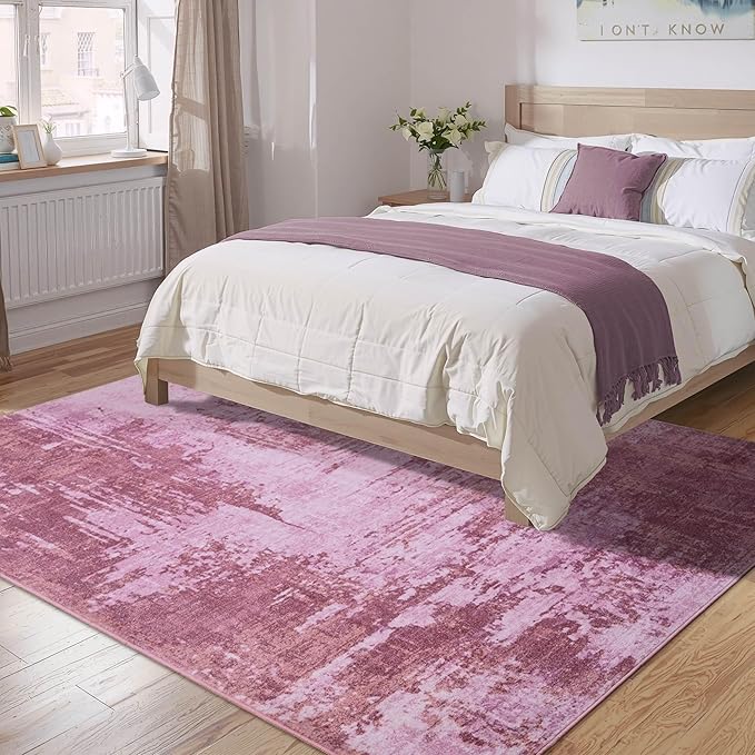 Living Room Rugs 6x9 Hot Pink Washable Area Rug, Abstract Modern Bedroom Rugs Non Slip Stain Resistant Neutral Large Carpet for Nursery, Dining, Kids Playroom, Dining Room, Office