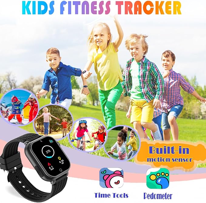 Goodatech Kids Smart Watch for Boys Girls, 1.54'' Smartwatch with 26 Puzzle Games,HD Camera,Video Music Player,Pedometer,Flashlight,Audio Book etc., Aluminum Case and Sport Band (Black)