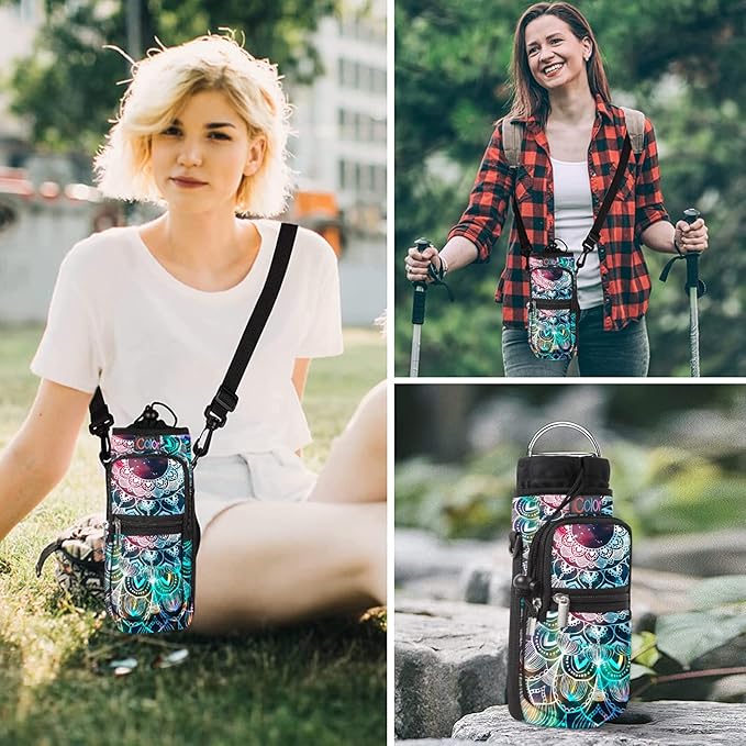 icolor Water Bottle Carrier Bag with Strap 25/32/40 oz Crossbody Bottle Holder with Phone Pocket Sling Sleeve Insulated Neoprene Water Bottle Pouch for Walking Travelling