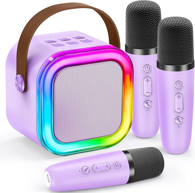 IROO Mini Karaoke Machine for Kids, 2025 TOP Toys Birthday Gifts Ideas for Girls Ages 4, 5, 6, 7, 8, 9, 10, 12+ Years Old, Portable MP3 Player with 3 Wireless Mics for Party