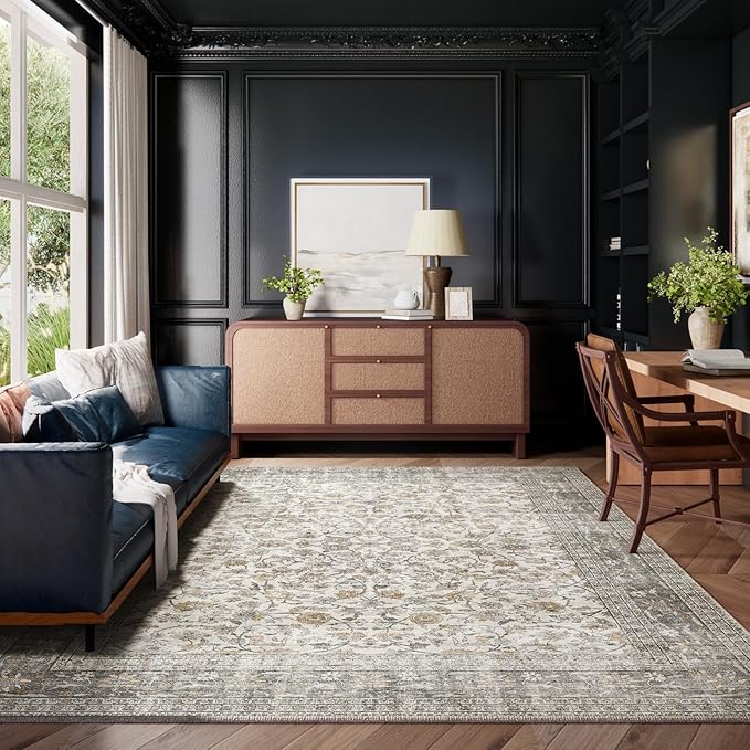 Machine Washable Rugs for Living Room: 6x9 Area Rugs for Bedroom Vintage Stain Resistant Non Slip Low Pile Soft Boho Carpet for Kitchen Dining Room Farmhouse Kids Room Nursery