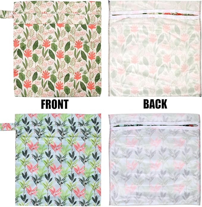 2pcs Travel Waterproof Laundry Bag, Cloth Diaper Wet Dry Bags with Handle & 2 Zipper Pockets, Reusable Washable Dirty Clothes Bag for Baby Adult Travelling Hanging, Bathing Beach Pool Daycare