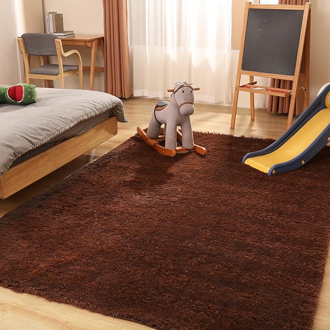 Luxury Area Rug, 6x9 Rugs for Living Room, Ultra Soft Rugs for Bedroom, Non-Slip Indoor Carpet for Nursery, Kids Room, Playroom, Home Decor, Brown