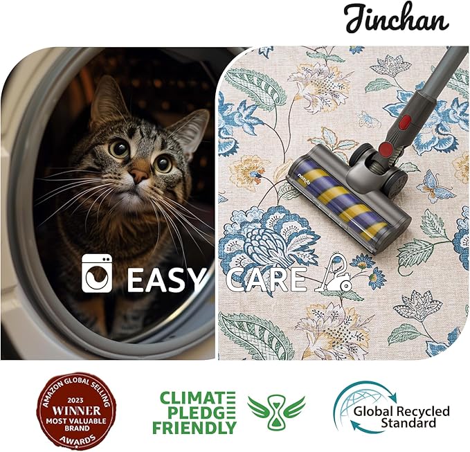 jinchan 3x10 Floral Runner Rug for Hallway Washable Kitchen Runner Vintage Romance Design Non Slip Thin Indoor Floor Cover Low-Profile Throw Carpet for Entryway Bathroom Bedroom Porch, Blue/Beige