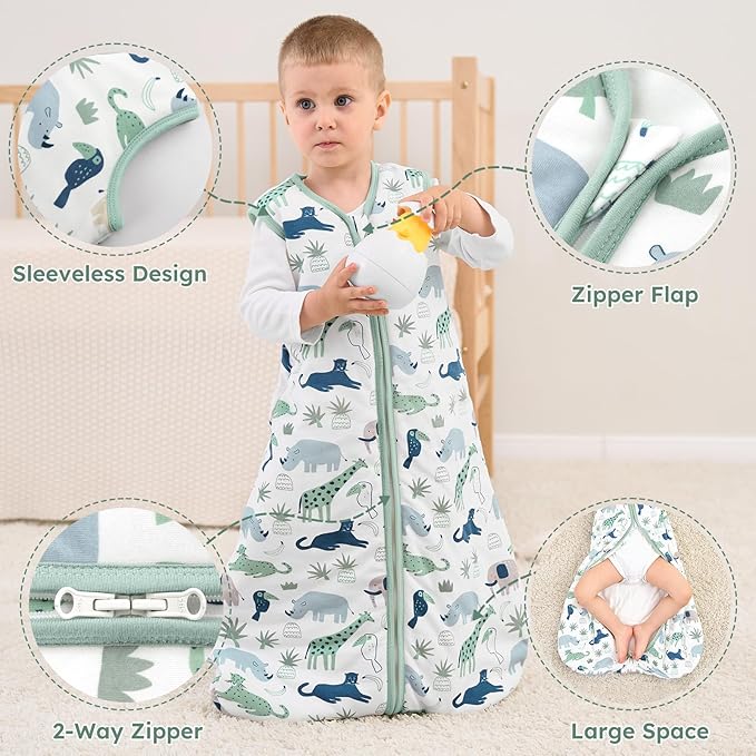 Yoofoss Baby Sleep Sack 6-12 Months, 1.5 Tog Baby Wearable Blanket with 2-Way Zipper, 100% Cotton Organic Fabric Winter Infant Sleeping Sack, Warm Soft Comfy