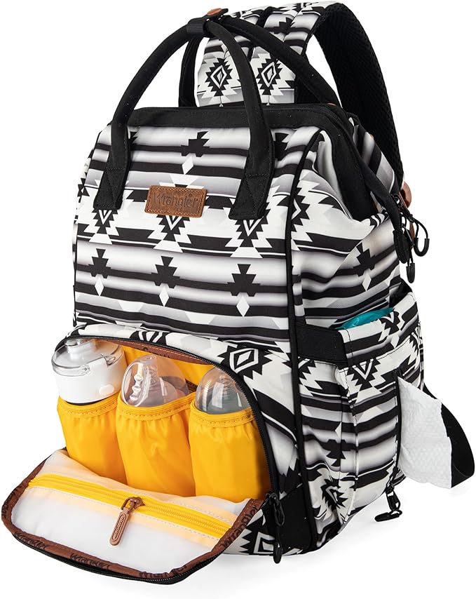 Wrangler Aztec Backpack Organized Daypack Travel Baby Bag with Stroller Strap and Side Bottle Pockets