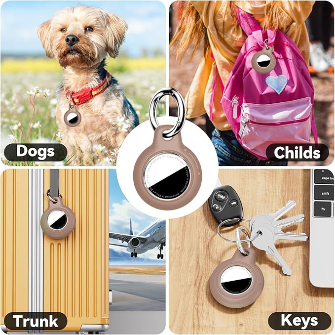 Upgrade Waterproof Airtags Holder with Apple Airtags Keychain, Hard PC Air Tag Case, Anti-Scratch & Shock Air tag Holder,Men's Women's Keyrings & Keychains, for Dog,Car Key,Luggage -Light Brown