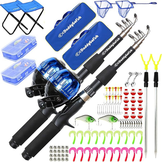 DaddyGoFish Kids Fishing Pole - Rod Reel Combo Tackle Box Starter Set - First Year Small Dock Gear Kit for Boys Girls Toddler Youth Age Beginner Little Children Junior Anglers Older Kids