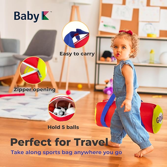 My First Sports Bag with 5 Plush Sports Balls - Rattle Ball with Sound - Sensory Toys for 1 Year Old - Toys for Toddler - Rattles Gift for 1 Year Old