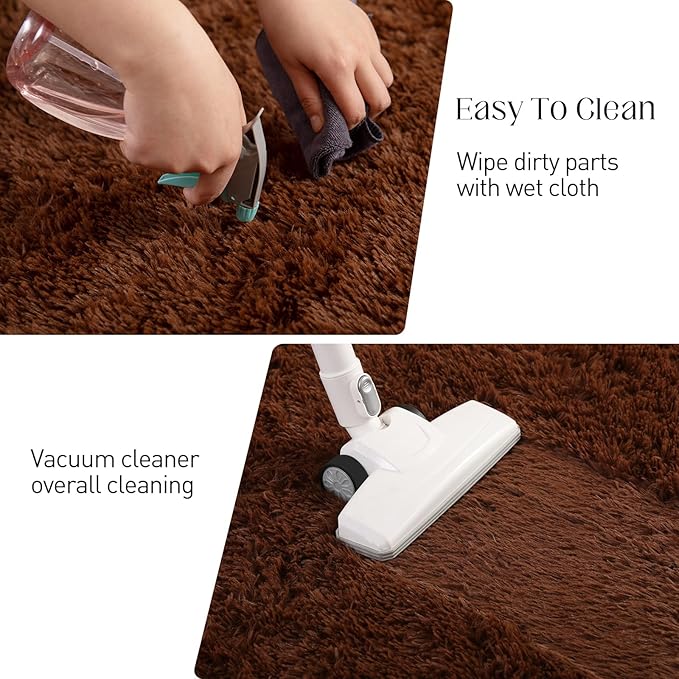 Soft 9x12 Brown Rug, Fluffy Area Rugs for Living Room, Plush Navy Area Rugs for Bedroom, Non-Slip Indoor Carpet for Nursery, Study Room, Kids Room, Room Decor