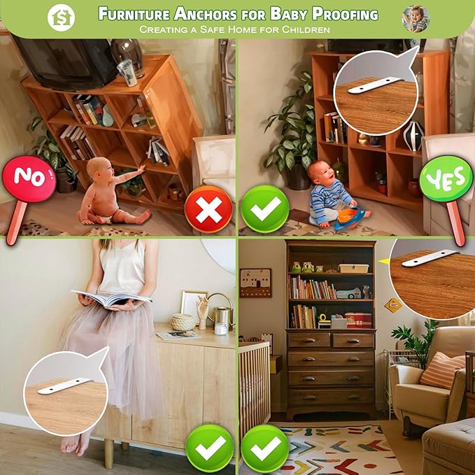 Furniture Anchors, Anti Tip Furniture Wall Anchor for Baby Proofing, Prevent Falling Furniture (Fixed 4 Items II)