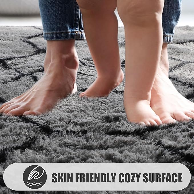 ONASAR 6x9 Area Rugs for Living Room Bedroom, Washable Large Fluffy Grey and Black Throw Rug, Geometric Soft Plush Shaggy Fuzzy Floor Carpet for Nursery Kids Girls Boys Teen Dorm Home Office Decor