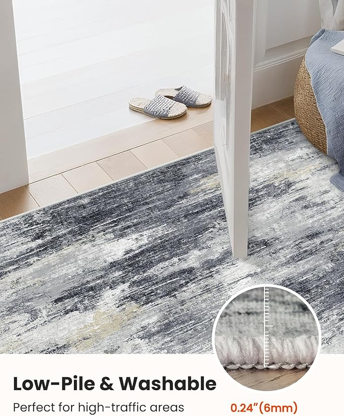 Amada 8x10 Area Rug, Modern Abstract Living Room Rug with Non-Slip Backing & Short Pile, Large Washable Rug with Abstract Pattern for Living Room, Bedroom and Dinning Room, Light Grey