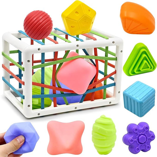 Baby Sensory Activity Toys for 1 Year Old Boy Girl Gifts, Sensory Shape Sorter Cube with Soft Textured Balls for 6 12 18 Months Infants Motor Skills Early Development, Toddlers 1 2 Birthday Gift