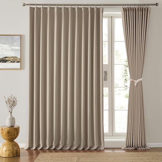 KEQIAOSUOCAI Extra Wide Pinch Pleated Blackout Living Room Bedroom Curtains, Triple Weave Thermal Insulated Window Treatment Light Blocking Panels for Patio/Hall/Porch (Khkai, W80 x L84, Set of 2)