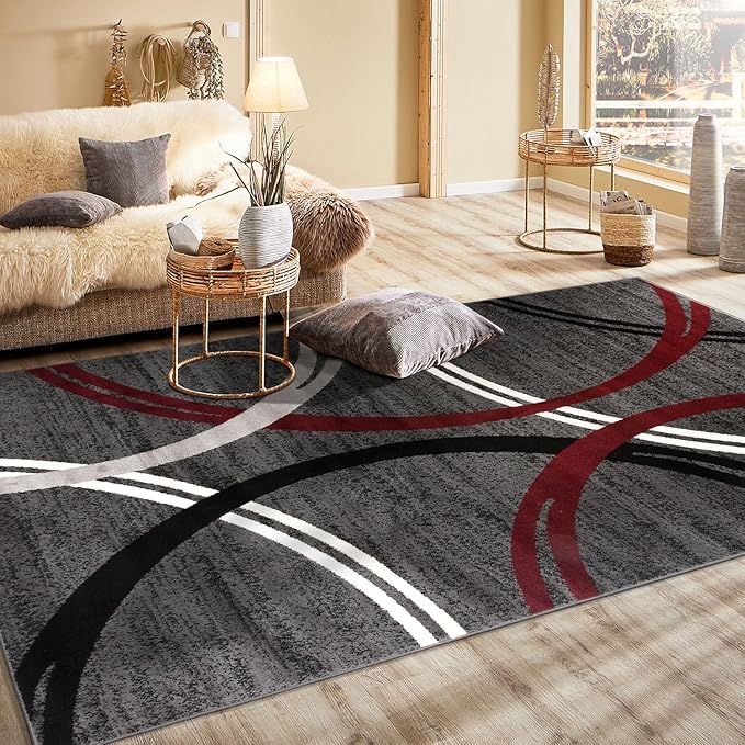Rugshop Modern Wavy Circles Design Area Rug 5' 3" x 7' 3" Red