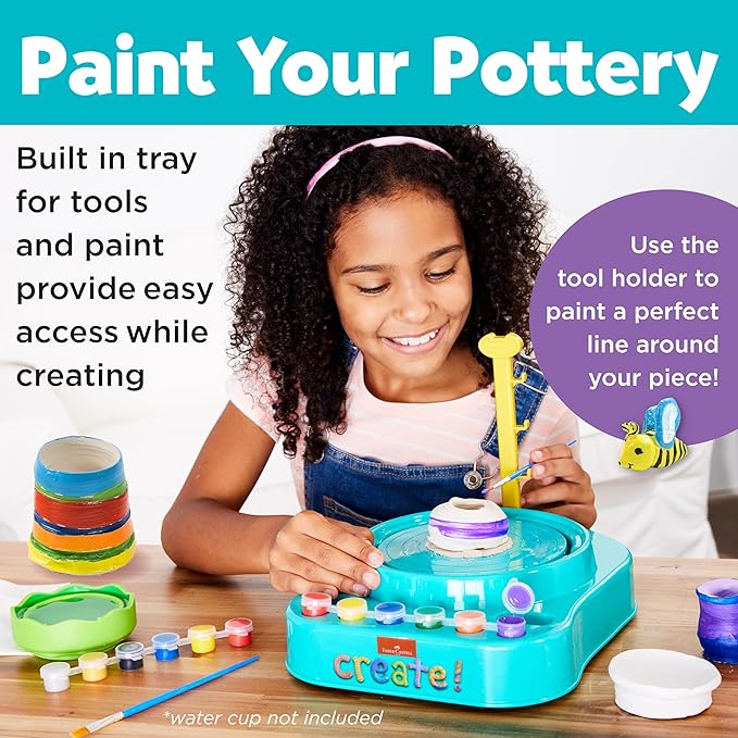 Faber-Castell Pottery Studio - Complete Pottery Wheel and Painting Kit for Beginners, 3 lbs of Sculpting Clay and Tools (Ages 8+)