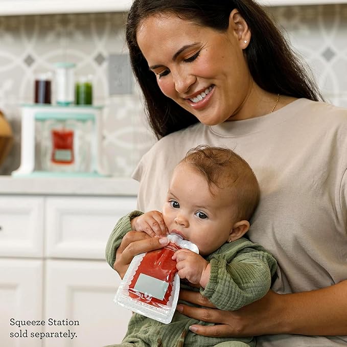 Infantino Reusable Squeeze Pouches for Homemade Baby Food, 3.5 oz, Pack of 25 - BPA, PVC, and Phthalate-Free, Freezer-Safe, with Clear Window and Labeling Space