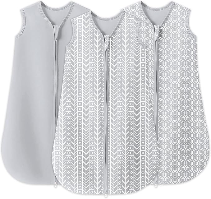 SWEET DOLPHIN Baby Sleep Sack 12-18 Months - 100% Cotton 2-Way Zipper TOG 0.5 Infant Wearable Blanket, Newborn Essentials Toddler 3 Pack Sleeping Sacks - Grey