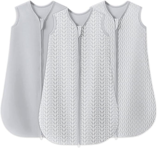 SWEET DOLPHIN Baby Sleep Sack 18-24 Months - 100% Cotton 2-Way Zipper TOG 0.5 Infant Wearable Blanket, Newborn Essentials Toddler 3 Pack Sleeping Sacks - Grey