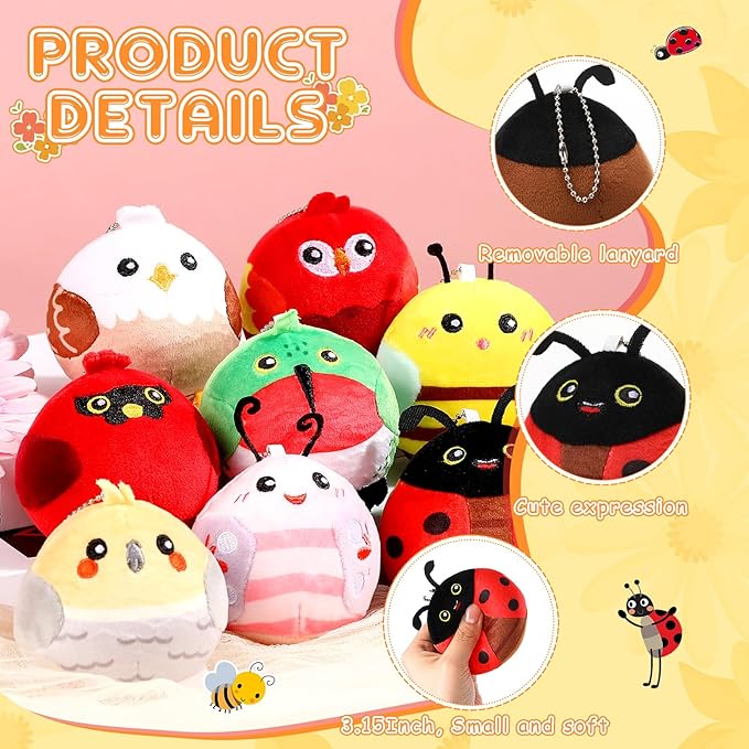 Libima 9 Pcs Mini Stuffed Animals Keychains 3.15 Inch Small Plush Cute Ornaments Bulk Toys for Baby Shower Birthday Party Decors Gift Bags Fillers Halloween Christmas Basket Stuffers(Flying Animals)