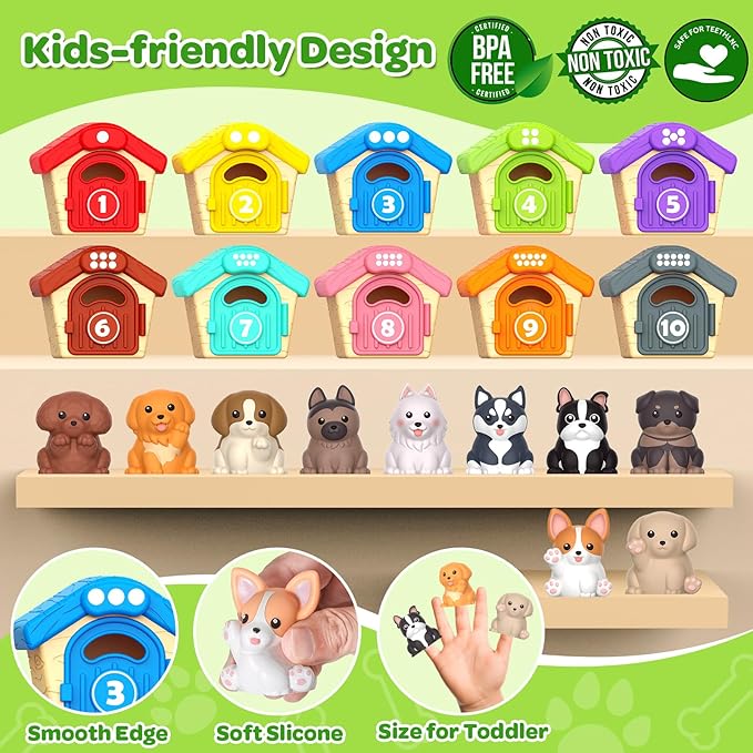 Toddler Toys for 1 2 3 Year Old, 20 Pcs Dog Toys for Kids, Montessori Educational Counting, Matching & Sorting Motor Skills, Christmas Birthday Gifts for Baby Boy Girl Aged 12-18 Months