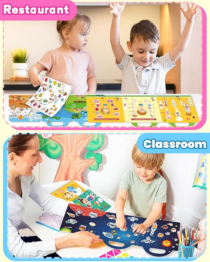 Reusable Sticker Book for Toddlers 2-4 Years, Stickers for Kids, Toddler Sticker Book Ages 1-3, Toddler Craft Activities, Toddlers Travel Toys Ages 2+ Boy Girl Birthday Gifts