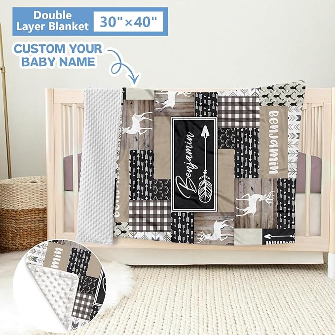 Personalized Woodland Deer Crib Set - 5 Pcs Nursery Bedding Set With Double Layer, Soft Bedding Sets For Boys, Girls, Toddlers, Infants