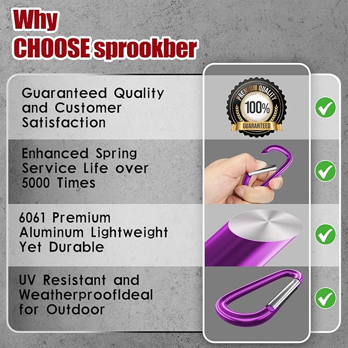 sprookber 4" & 5" Extra Large Aluminum Carabiner D Ring, Caribeener Clips, Spring Snap Hook for Keychain Clip, Set of 4