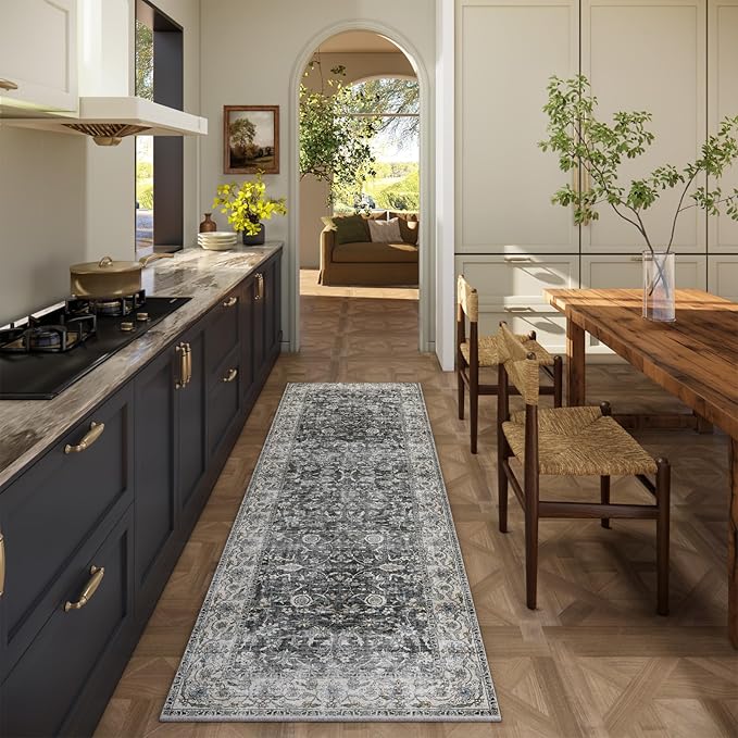 Runner Rug Washable Kitchen Runner: 2'x 6' Hallway Runner Rugs Stain Resistant Non Slip Low Pile Soft Boho Carpet Runners for Hallways Bedroom Entryway Indoor Beside Bathroom Laundry Room