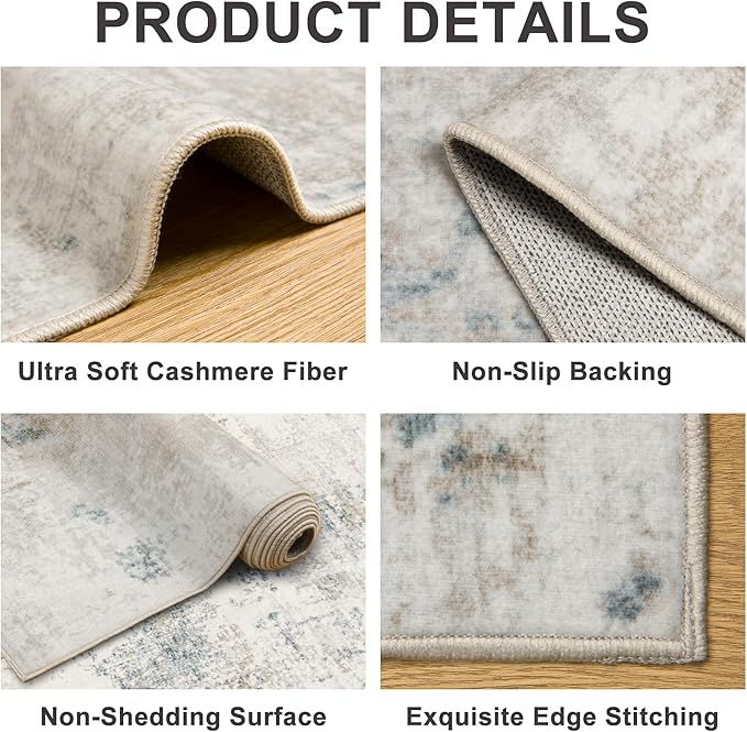 Area Rugs 9x12 Living Room - Washable Rug Modern Abstract Soft Large Neutral Non-Slip Carpet Indoor Floor Stain Resistant Thin Carpets for Bedroom Dining Room Farmhouse Nursery Home Office Multi