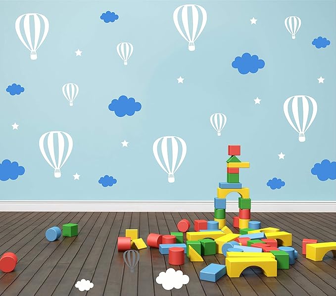 Hot Air Balloons Clouds and Stars Nursery Decor DIY Wall Stickers Bedroom Self Adhesive JW577 (Color 2)