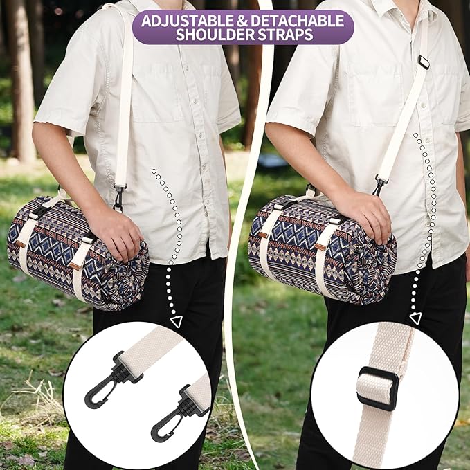 G GOOD GAIN Picnic Blankets Outdoor - Waterproof Outdoor Rug with Shoulder Carry Strap | Machine Washable Picnic Mat with Sandproof Backing for RV, Balcony, Camping, Hiking, Concerts (Blue, 9' x 6')