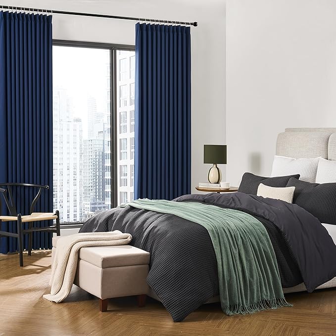 KEQIAOSUOCAI Dark Navy Blue Pleated Blackout Curtains 2 Panels Set, Thermal Insulated Room Darkening Privacy Window Curtain Panels for Bedroom(Pinch Pleat 40 Wide x 72 inch Long)