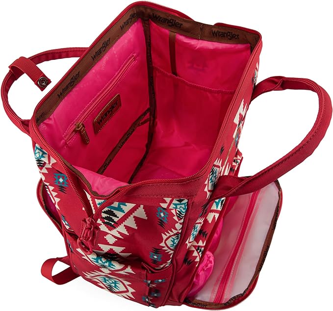 Wrangler Aztec Backpack Organized Daypack Travel Baby Bag with Stroller Strap and Side Bottle Pockets WG2204-9110BDY