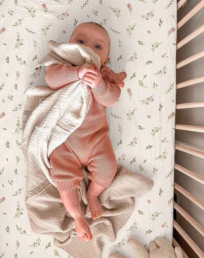 Bassinet Sheet for Baby Boy Girl 2 Pack, Fitted Sheets for Rectangle, Oval, Hourglass Bassinet Mattress, Muslin Moses Basket Sheets (Petal Leaf & Pink, Bassinet Sheet)