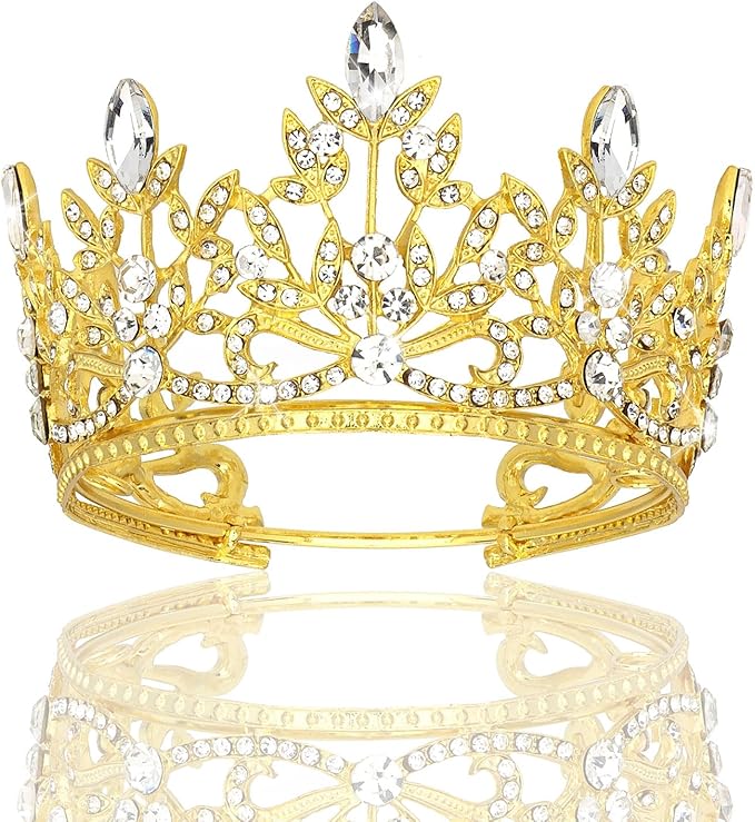 CAVETEE Mini Crown Cake Topper, Small Princess Tiara Crystal Crown Flower Bouquets Accessories for Cake Topper, Flower Arrangements and Decorations (gold)