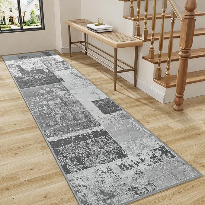 LOCHAS Washable Runner Rugs for Hallway, 2x8 Non Sip Soft Rug for Bedroom Entryway Kitchen Laundry Room, Long Abstract Carpet for Indoor Floor Bedside, Geometric Vintage Home Decor, Pet & kid Friendly