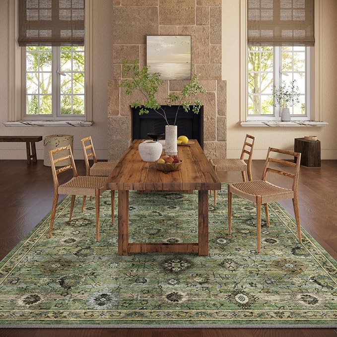 Washable Area Rugs for Living Room: 8x10 Rug Boho Vintage Rugs Stain Resistant Non Slip Low Pile Lightweight Soft Carpets for Bedroom Kitchen Dining Room Nursery Kids Room Farmhouse Home Office