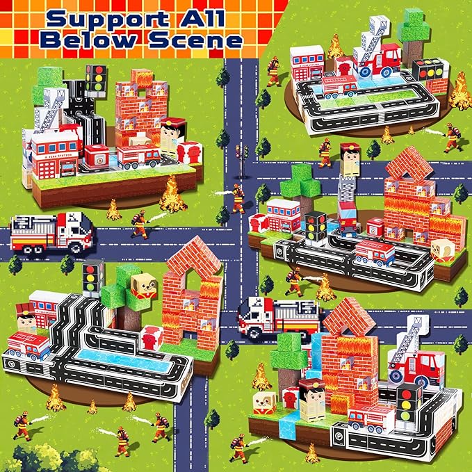 GoodyKing Magnetic Blocks|100PCS Fire Truck Magnetic Building Cube Game,Constructions Toys for Boys & Girls Age 3-4,5-8 9 10,STEM Montessori Stacking Toy,Sensory Tiles Building Christmas for Toddlers