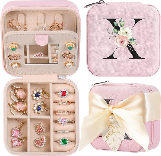 AYGXU Travel Jewelry Box for Women and Girls - Small Case With Initial A-Z - Teacher Gifts