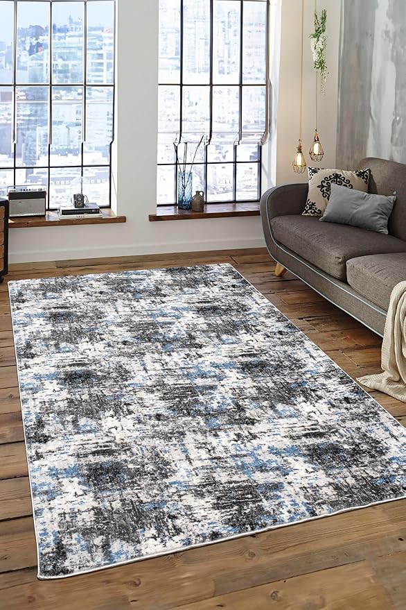 Non-Slip Washable 5x7 Area Rugs for Living Room Bedroom, Ultra Soft Bedside Rug, Indoor Floor Carpet for Kids Girls and Boys, Dorms, Nursery Rooms, Non-Skid Area Rug, 5' x 7', Abstract Blue - Grey