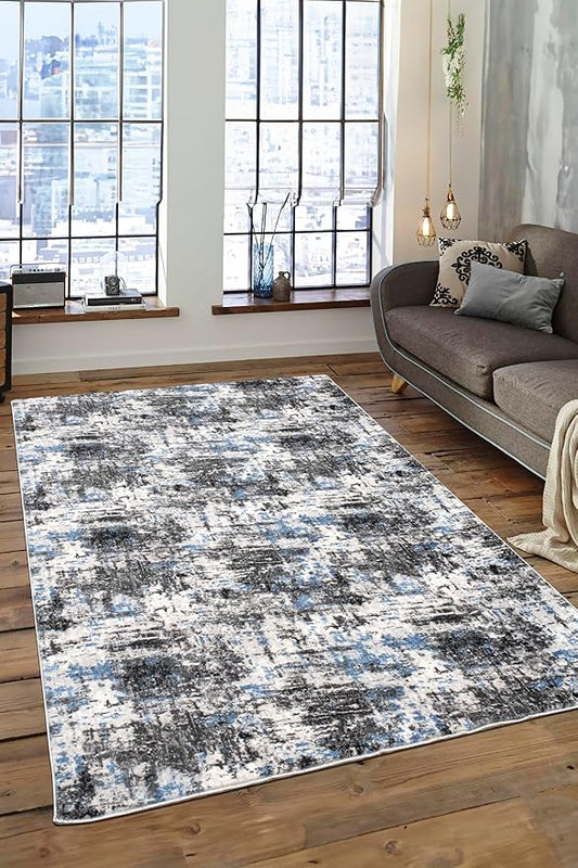 Non-Slip Washable 5x7 Area Rugs for Living Room Bedroom, Ultra Soft Bedside Rug, Indoor Floor Carpet for Kids Girls and Boys, Dorms, Nursery Rooms, Non-Skid Area Rug, 5' x 7', Abstract Blue - Grey