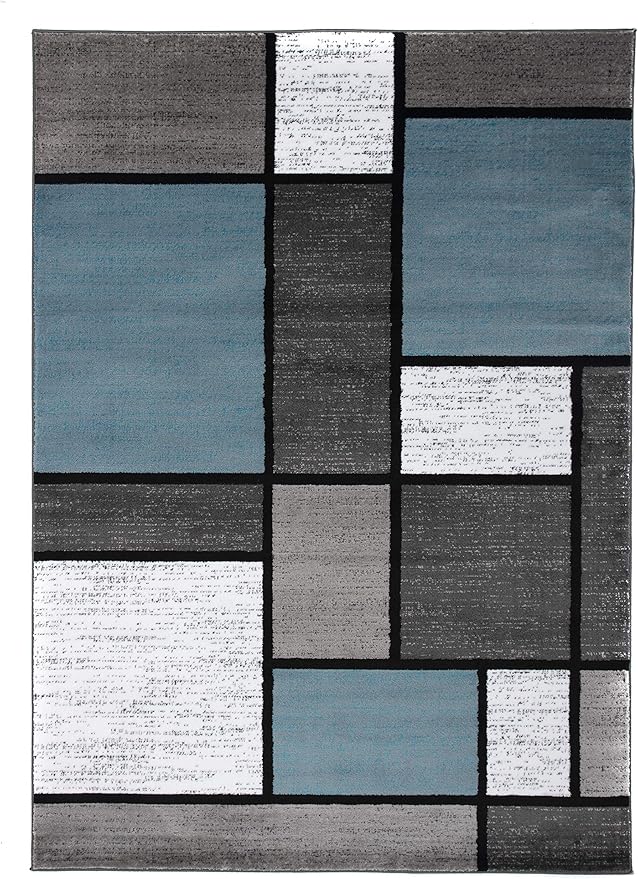 Rugshop Contemporary Modern Boxes for Home Office,Living Room,Bedroom,Kitchen Non Shedding Area Rug 9' X 12' Blue/Gray