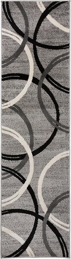Rugshop Modern Wavy Circles Design Runner Rug 2'7" x 8' Gray