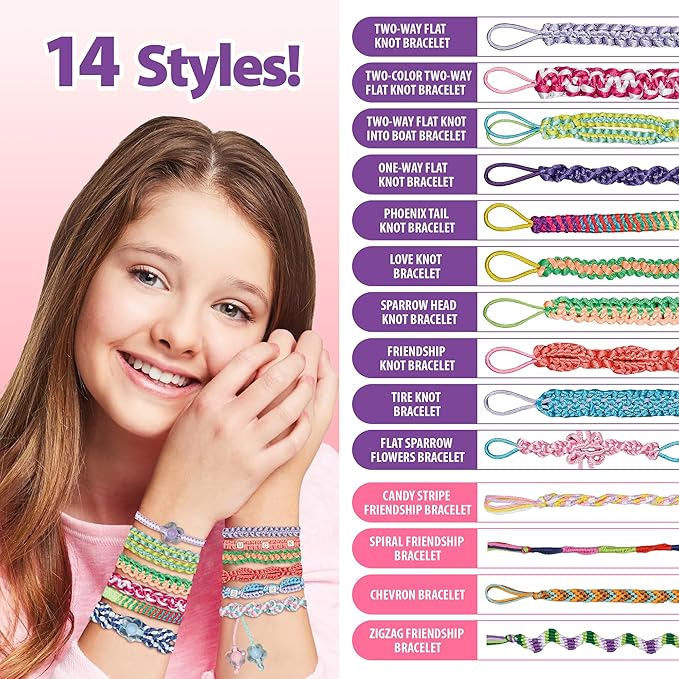 Chilpals Friendship Bracelet Making Kit for Girls,Arts and Crafts for Kids Ages 8-12,Birthday Gifts Ideas for Girl 7 8 9 10 11 Year Old - 2 in 1 Bracelets String Maker Toys Set (Pink)