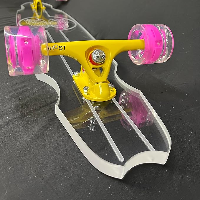 Clear Longboard Skateboard - Transparent Acrylic Long Boards with Light-Up LED Wheels for Smooth Rides - Ride The Streets in Style with Longboard Built for Beginners & Pros Alike