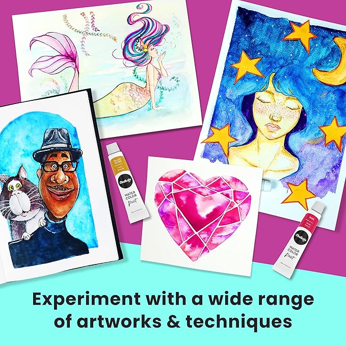 Chalkola Watercolor Paint Set for Adults, Kids, Beginner & Professional Artists - 36 Watercolor Tubes Set (12ml, 0.4oz), 10 Painting Brushes & 1 Palette | Vibrant Water Color Art Painting Supplies