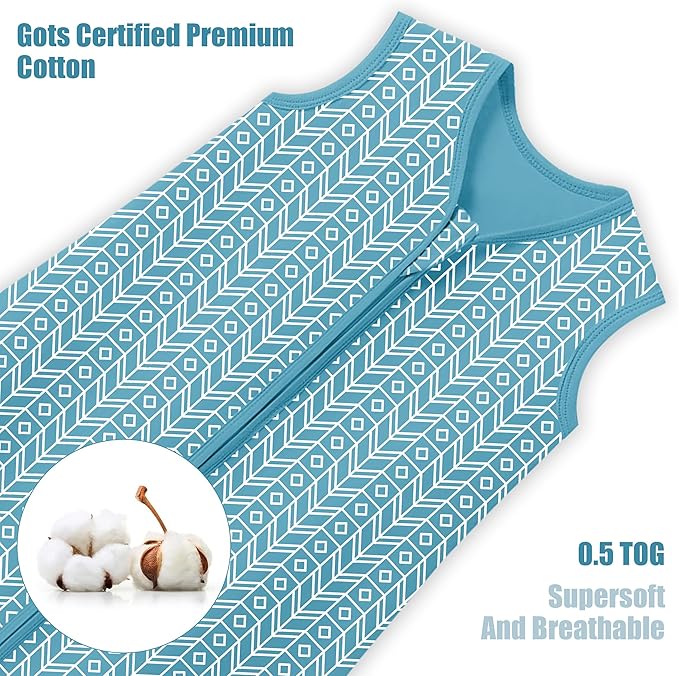 SWEET DOLPHIN Baby Sleep Sack 18-24 Months - 100% Cotton 2-Way Zipper TOG 0.5 Infant Wearable Blanket, Newborn Essentials Toddler 3 Pack Sleeping Sacks - Peacock Blue